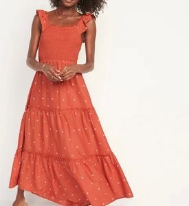 Fit & Flare Smocked Embroidered Mi Dress